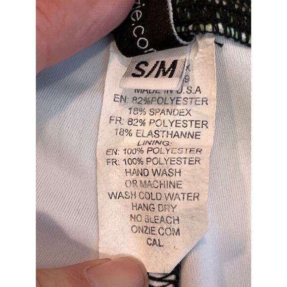 Onzie Small Medium Hot Yoga Graphic Print Legging Palm‎ Sunset Black Green Blue - Picture 7 of 9